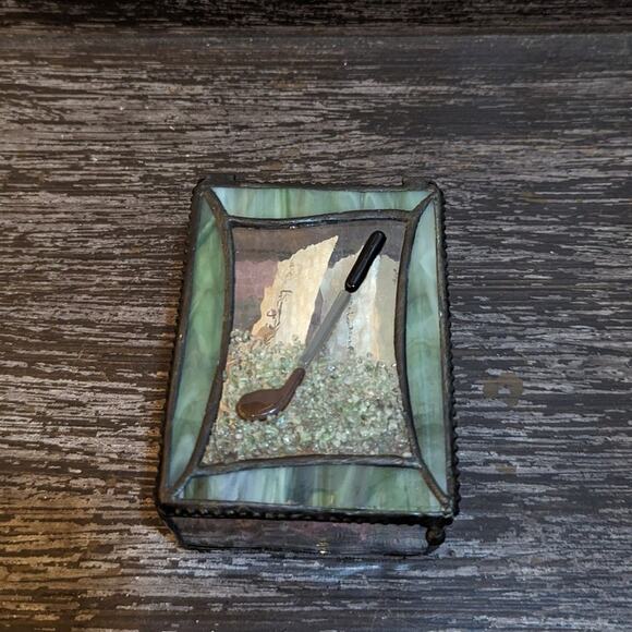 J Devlin Glass Art Rare Golf Themed Fused Glass Box New with Tags - Picture 1 of 5